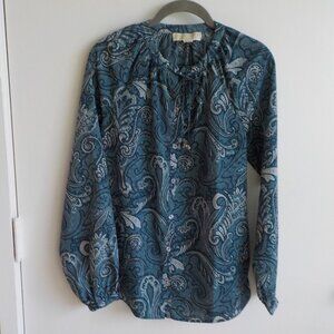 Michael Kors Blouse - Size Small - Blue Paisley - Long Sleeve Button Down (436)